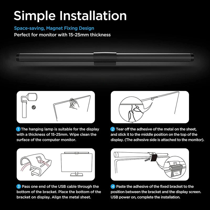 LED Monitor Light Bar Computer Screen Hanging Lights RGB  Atmosphere Table Lamp For Work Study Read Gaming Dimming Lighting 44cm